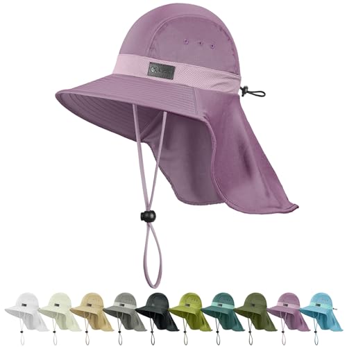Cooling Sun Hat for Men Women UPF50+ Wide Brim Fishing Hat with Neck Flap Adjustable Foldable Bucket Hat for Hiking Purple (Purple)