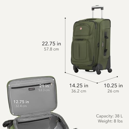Sion Softside Expandable Spinner Luggage Durable Lightweight Travel Suitcase (2-Piece Set (Carry-On/Backpack) / Evergreen)