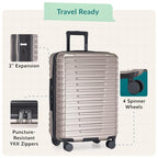 Boren Expandable Hardside Rugged Travel Luggage with 8 Spinner Wheels (Checked-Medium 26-Inch, No USB Port / Champagne)