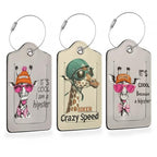 Funny Hipster Giraffe 3 Pack PU Leahter Luggage Tag with Stainless Steel Loop (Funny Hipster Giraffe)