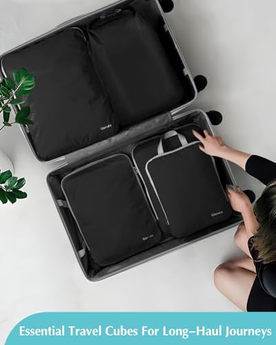 5 Piece Compression Packing Cubes with Laundry Bag (5-Black / 5 Set)