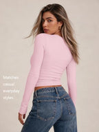 Womens Long Sleeve Shirts Basic Compression Tops Pink XS (X-Small / Pink)