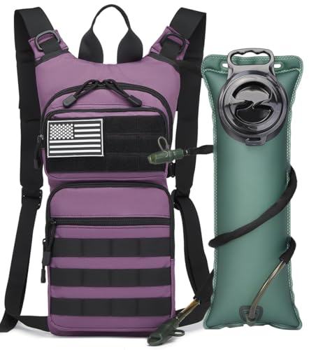 Insulated Water Hydration Pack Bag with 3L TPU Bladder Tactical Molle Hydration Backpack for Hiking Cycling Running (Purple Deep)