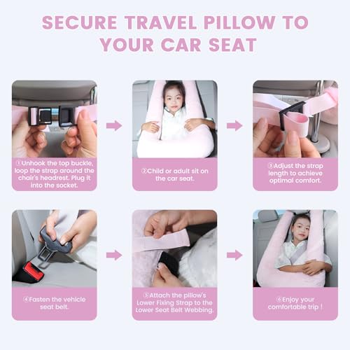 Inflatable Car Pillow for Kids & Adults (Pink / Medium)