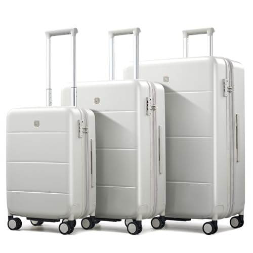 3 Piece Luggage Set Expandable Hardside Suitcases with Spinner Wheels (Smoke White / 20/24/28 Inch EXT)