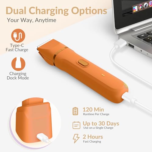 5-in-1 Electric Bikini Trimmer for Women – IPX7 Waterproof Shaver, Cordless Body & Facial Razors for Women, Ceramic Blades, USB-C Rechargeable, Painless Hair Removal Kit (Pure Orange) (Pure Orange)