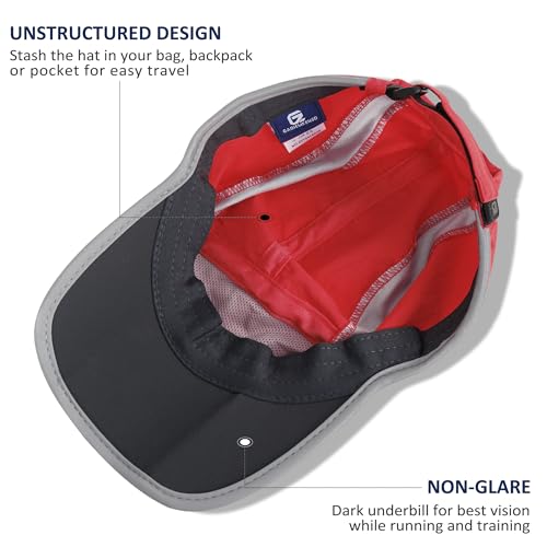 Adjustable Quick Drying Reflective Foldable Running Cap Outdoor Sports Hat 50+ UPF Inhibit UV Mesh Race Performance Water Repellency Baseball Cap (6 7/8-7 1/2 / Red)