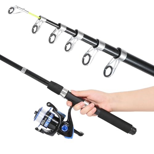 Fishing Rod 6.9ft Telescopic Fishing Rod and Reel Combo with Fishing Pliers and Lip Gripper Fishing Equipment (Blue-6.9ft Spinning Combo)