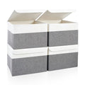 Large 22 Quart Linen Fabric Foldable Storage Bin Cube Organizer Basket with Flip (Gray & White / Medium - 4 Pack)