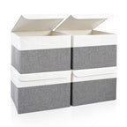 Large 22 Quart Linen Fabric Foldable Storage Bin Cube Organizer Basket with Flip (Gray & White / Medium - 4 Pack)