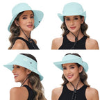 Sun Hats for Women Bucket Hat UV Protection Fishing Hat Wide Brim Safari Hats 2 in 1 Zip (1pack-light Blue)