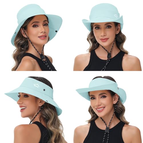 Sun Hats for Women Bucket Hat UV Protection Fishing Hat Wide Brim Safari Hats 2 in 1 Zip (1pack-light Blue)