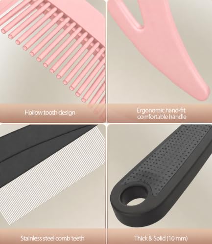 Dandruff Comb Removal 2PC Hollow Fine Tooth Scalp Detox Hair Care Tool (Pink+Black 2PC)