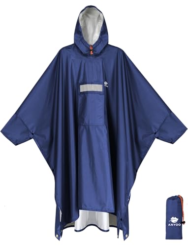 Hooded Rain Poncho for Adult Waterproof Lightweight Raincoat (Dark Blue)