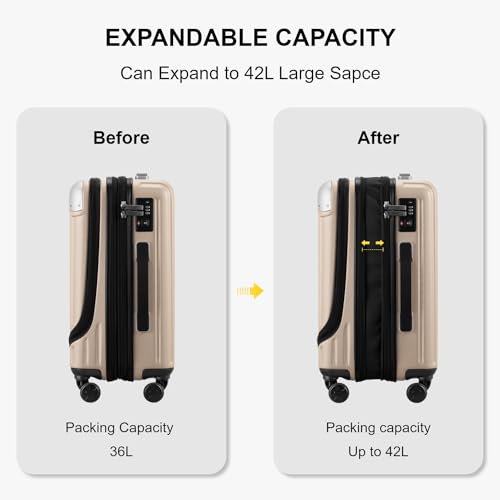 Carry on Luggage Airline Approved (Champagne / 20 Inch - Expandable)