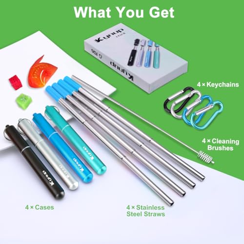 4Packs Reusable Straws (Blue-Black-Silver-Turquoise)