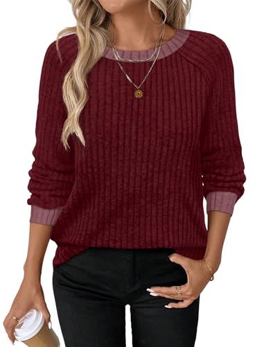 Womens Tops Winter Clothing Fall Tunics for Women Long Sleeve Sweaters for Women Fall Clothes Comfiest Airport Outfits Business Casual Travel Cozy Fall Fashion Plus Size Christmas Shirts Maternity (X-Large / 08-red)