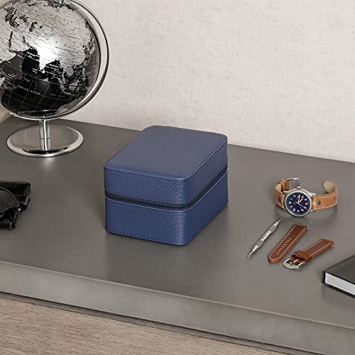 5 Watch Travel Case Storage Organizer for 5 Watches (Blue / Tan)