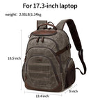 Travel Laptop Backpack 17.3 inch XL Computer Backpack for Men Waxed Canvas College Daypack Business Backpack Green (Green)