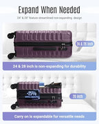 Luggage Sets 3 Pcs Suitcase with Wheels (Purple / 3-Piece Set-20 Inch/24 Inch/28 Inch)