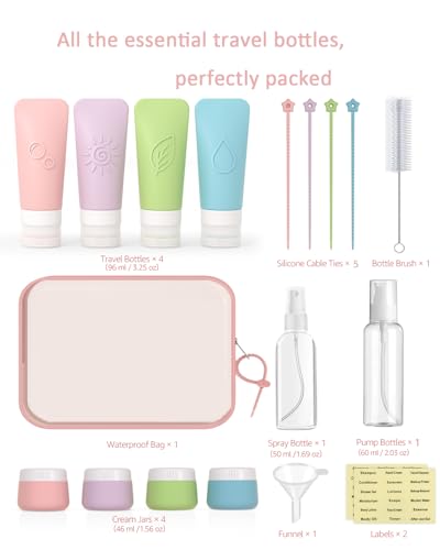20 Piece Silicone Travel Bottles Set (Pink-20PCS)