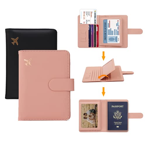 Rfid Passport Holder for Travel women (Black pink)