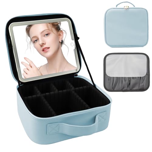 Makeup Bag with Mirror (Baby Blue / Makeup bag with LED lights)