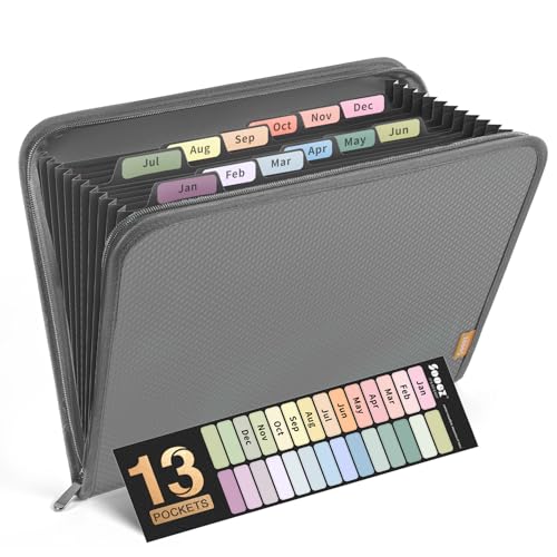 13 Pocket Accordion File Organizer (Grey / 13 Pocket)