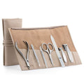 7pc Manicure & Pedicure Set (7-Pc: Combo Scissor, Glass File, Cuticle Stick / Beige Leather Roll)