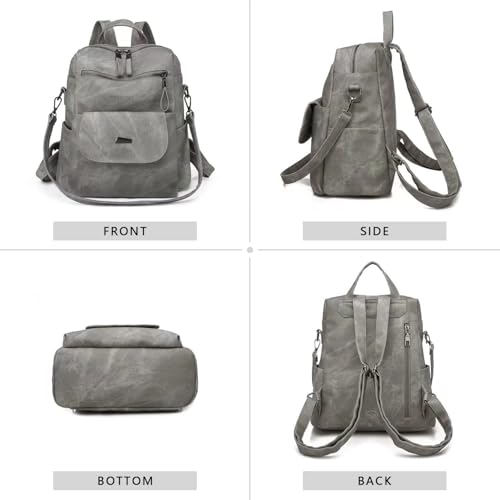 PU Leather Small Backpack Purse for Women Ladies Grey (Grey)
