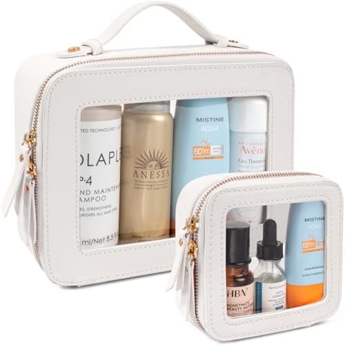 2 Pack Mahjong Tile Storage Bag with Zipper Transparent Mahjong Tile Carrying Case Zippered Storage Bag Waterproof PU TSA Approved Cosmetic Pouches (0-Large+Mini-White)