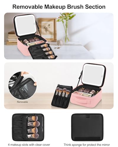 Travel Makeup Bag with LED Mirror (A-Small / 01-Pink)
