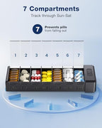 7 Days Pill Organizer with Aluminum Shell for One Week Capacity (Updated Black)