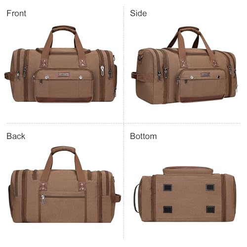 Canvas Duffle Bag for Men Expandable Convertible Travel Gym Duffel (Brown)