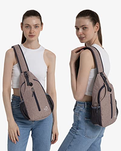 Crossbody Sling Backpack Sling Bag Travel Hiking Chest Bags Daypack (Khaki / Small)