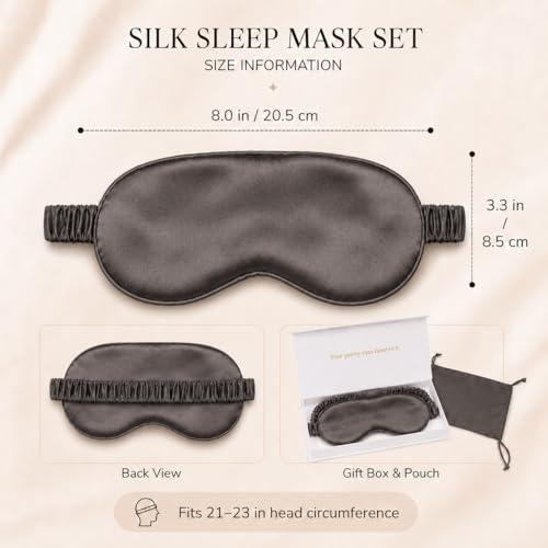 Silk Sleep Mask Light Blocking Luxury 100% Mulberry 19mm Silk Eye Mask Eye Cover Blindfold Ultra Soft Light & Comfy Anti Aging Skin Care with Travel Bag Gift Package (Charcoal Grey)