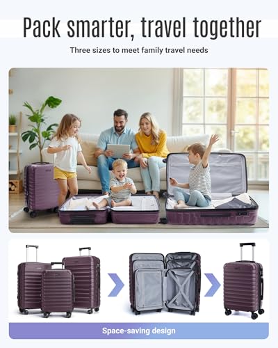 Luggage Sets 3 Pcs Suitcase with Wheels (Purple / 3-Piece Set-20 Inch/24 Inch/28 Inch)
