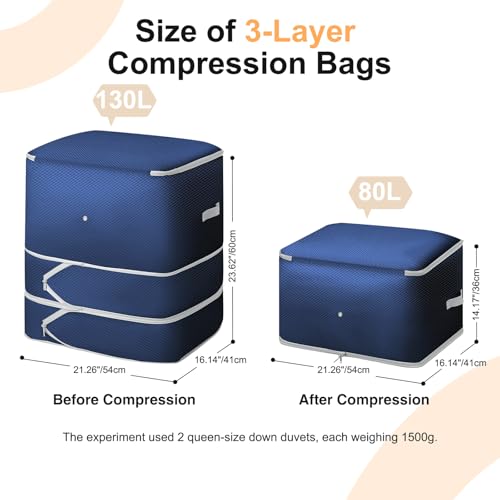 Comforter Storage Bag (Navy Blue / XL-6 Pack - 3-Layer)