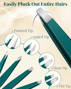 Tweezers Set 9 Pcs Nail Clipper Kit with Case for Eyebrows Grooming (E-green)