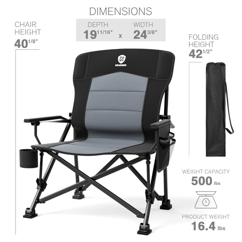 Oversized Folding Camping Chair for Adults with Adjustable Lumbar Support (Black / Lumbar Support Back)