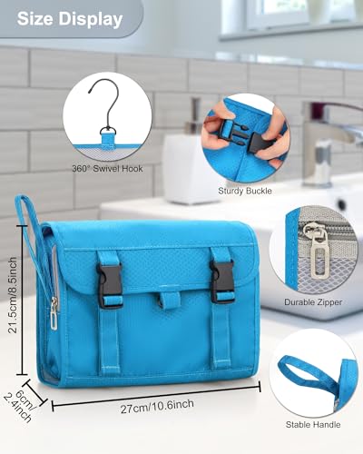 Travel Hanging Toiletry Bag for Women Men with Hanging Hook (02 Blue / Large)
