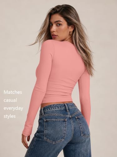 Womens Long Sleeve Shirts Basic Compression Tops Coral L (Large / Coral)