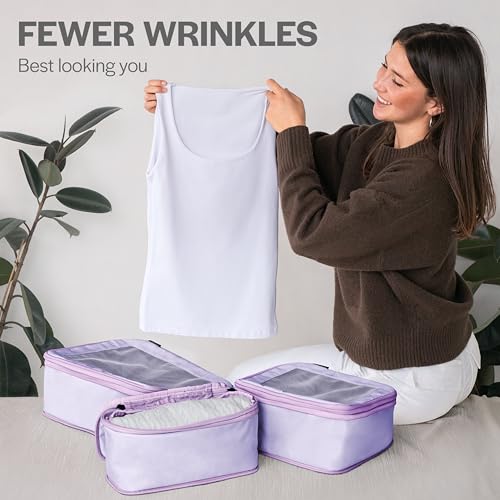 Compression Packing Cubes for Travel (4-Pack / Purple)