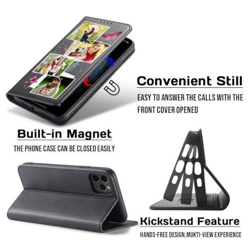 Phone Wallet Case Customize Photo Designed for iPhone 17 Air 16 15 14 13 Pro Max X XS XR 12 11 Mini 7 8+ Plus SE Cover (Black-J)