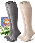 Bamboo Viscose Compression Socks for Women Men (Grey and Oatmeal / Small-Medium)