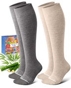 Bamboo Viscose Compression Socks for Women Men (Grey and Oatmeal / Large-X-Large)