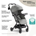 Lithe V2 Lightweight Travel Stroller Snack Tray Included (Grey)