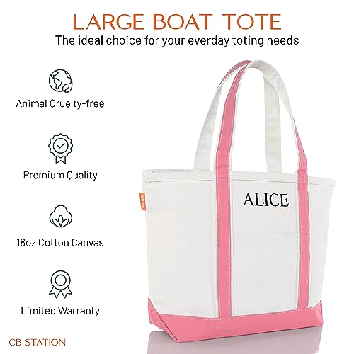 Medium Classic Personalized Monogram Canvas Tote Bag for Women (Coral)