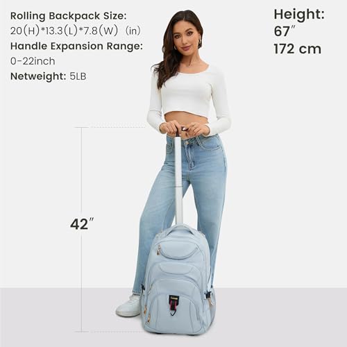 Rolling Backpack for Women (17.3 inches / Blue)