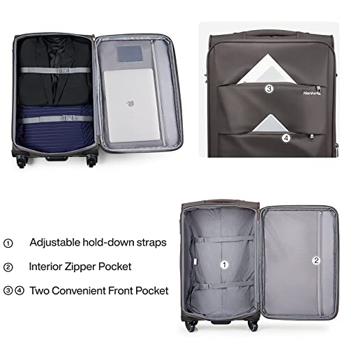 20 28 Inch 2 Piece Luggage Sets with Spinner Wheels Expandable Luggage Large Suitcases with Wheels Lightweight Travel Luggage Rolling Suitcase with Lock Softside Checked Luggage (Coffee / 2-Piece Set (20-Inch, 28-Inch))